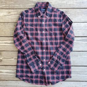 Chaps Classic Oxford Shirt Red/Black Plaid Long Sleeves Mens Medium